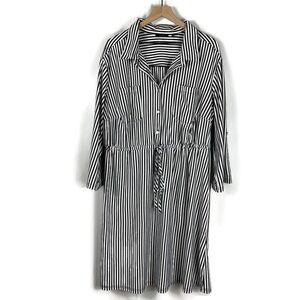 Mlle Gabrielle Black White Stripe Button Top Shirt Dress Plus Size 3X Office